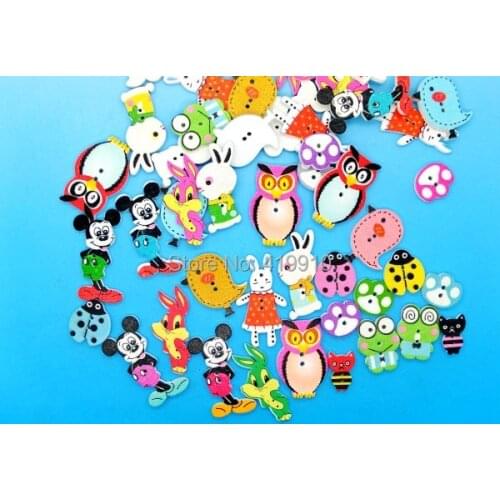 Free shipping -Free Shipping 150pcs Mixed 2 Holes pattern cartoons Wood Sewing Buttons Scrapbooking M01385