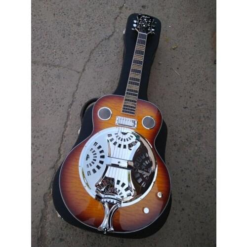 Free shipping dobro Hofner Vintage Sunburst Hollow body Guitar Metal top Mini Humbucker Resonator Steel Electric guitar