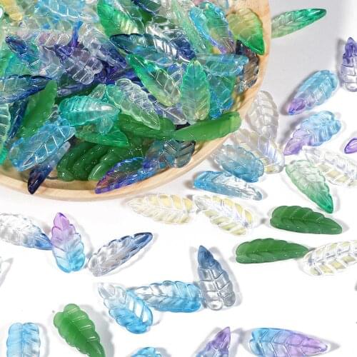 10Pcs Czech Glaze Glass Imitation Long leaves Handmade Hair Clip Material Beads For DIY Accessories Jewelry Making