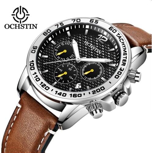 OCHSTIN Original Men Sport Chronograph Quartz Wristwatch Date Military Stop Watch Casual NylonLeather Male Relogio Masculino
