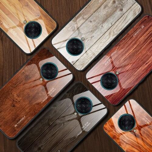 For Xiaomi Pocophone Poco X3 NFC Case Hard Tempered glass Wood grain protective Back Cover Case for Xiaomi Poco F2 Pro POCO X3