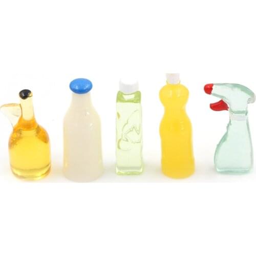 Hot Sale 1:12 Scale Toy 5 Pieces Plastic Kitchen Bottles Height 3cm Dollhouse Miniature for Doll Accessories