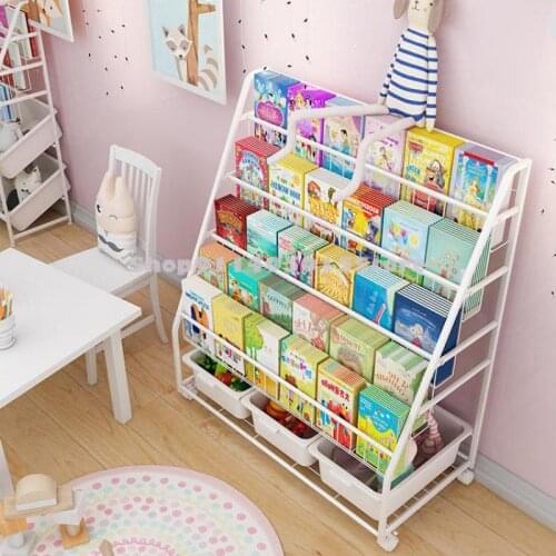 Childrens Bookshelf Baby Picture Book Toy Storage Rack Simple Bookcase Ins Household Multi-layer Iron Rack