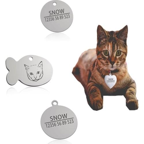 Free Engraving Cat id Tags Stainless Steel Personalized Dog Cat Collar Accessories Pet Necklace ID Name Tags Cat Collar id Tag