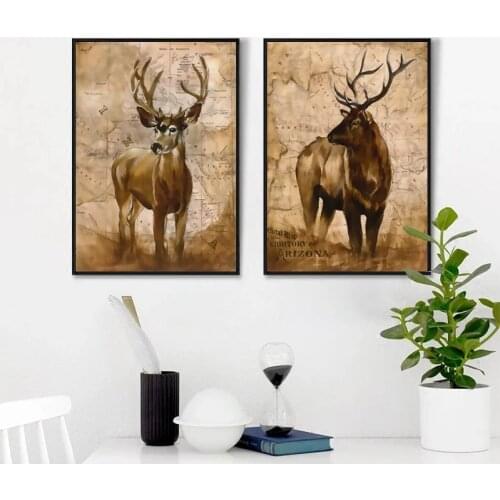 Cuadros Retro War Style Decorative Animal Deer Canvas Painting Art Print Poster Wall Paintings Home Bedroom Wall Decoration