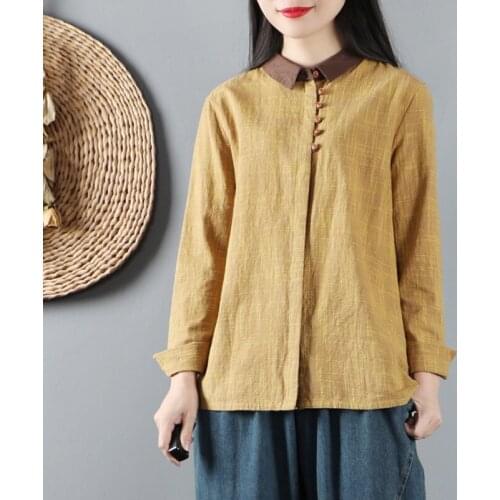 Chinese Blouse Women 2020 Elegant Plate Button Shirts Chinese Style Linen Top Female Solid Blusas Plus Size Chinese Shirt 10202