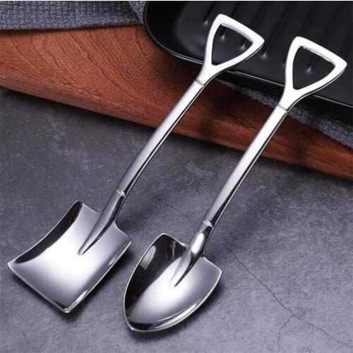 Stainless Steel Iron Shovel Spoon Coffee Ice Cream Spoon Engineering Shovel Retro Cute Square Head Spoon Kitchen Gadget