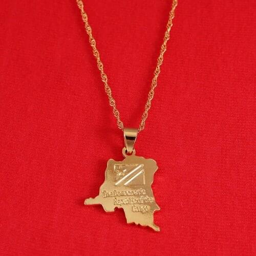 Small Democratic Republic Of The Congo Map Gold Color DRC Pendant Necklaces Women Girl Jewelry