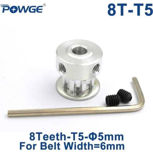 POWGE Metric Trapezoid 8 Teeth T5 Synchronous pulley bore 5mm For width 6mm T5 timing Belt pitch 5.00mm 8Teeth 8T
