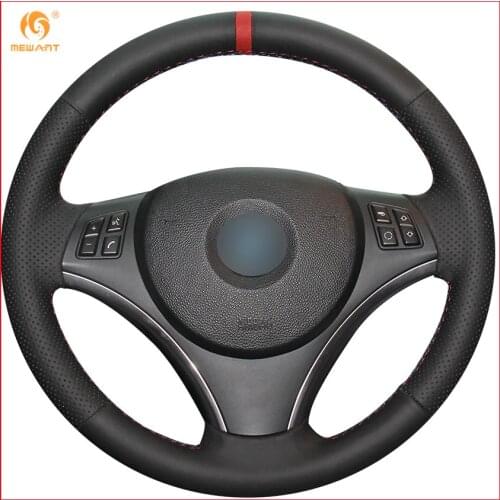 MEWANT Black Genuine Leather Car Steering Wheel Cover for BMW E90 325i 330i 335i E87 120i 130i 120d Interior Accessories Parts