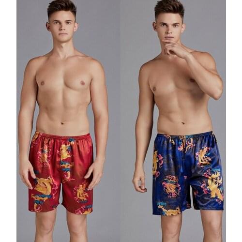 Mens Pajamas Summer Beach Holiday Dragon Shorts Home Cool Skin Friendly Night Pants Silk Pijama Sleep Bottoms Male Loungewear