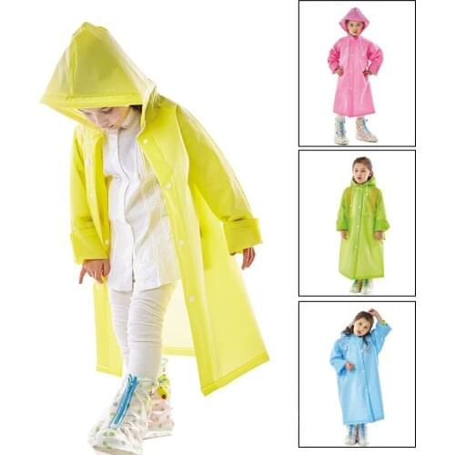 1PC Good quality Impermeable Kids fashion waterproof EVA long heavy rain raincoat hooded children outdoor rainwear in Handbag