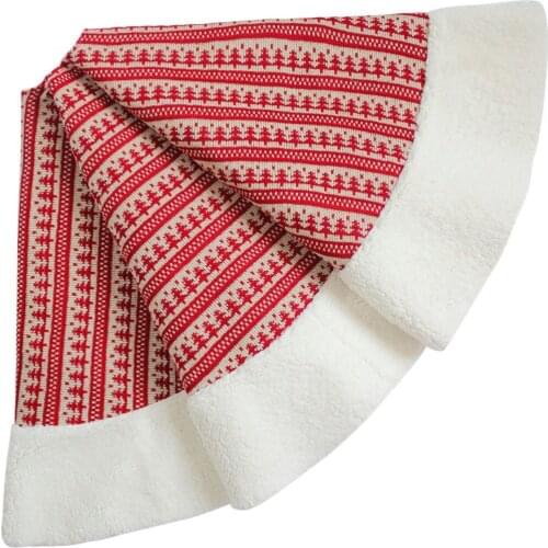 EXTRA LARGE 50" Christmas Tree Design Knitted Red Christmas Tree Skirt Sherpa Border