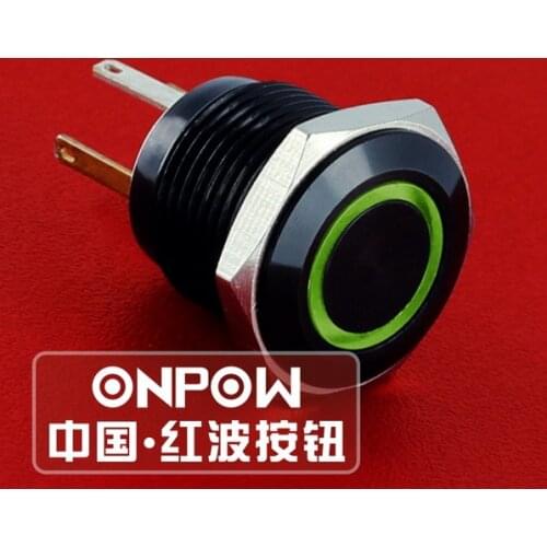 ONPOW 16mm Waterproof IP65 Aluminium alloy Black 6V.12V,110V LED ring illuminated Push button switch (GQ16F-10E/JL/A) CE,ROHS