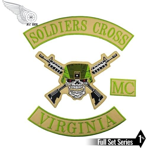 Soldiers Cross Virginia MC Patch Motorcycle Iron On Back of Jacket DIY Free Shipping Eco-friendly