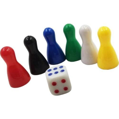 Perfeclan 6Pcs 25mm Vintage Replacement Plastic Game Pieces Chessman and Dice Kids Toys Game Chessman Dice
