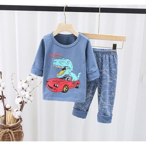 Spring Autumn Fall Pajamas Dinosaur Child Boy Loungewear Kids PJS Home Wear Teenagers Animal Clothing Set Lounge Suit