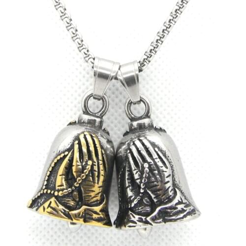 Drop Ship Prayer Bell Pendant 316L Stainless Steel Jewelry Mens Cross Golden Pendant Necklace