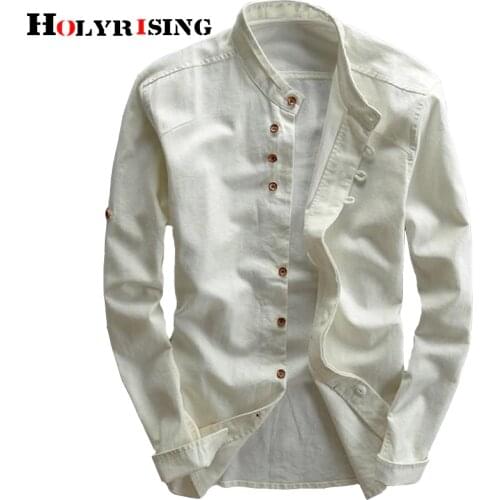 Holyrising Mens Linen Shirts Long Sleeve Casual Slim Shirts High Quality Men Business Cotton Dress Shirts M-5XL 18859-5