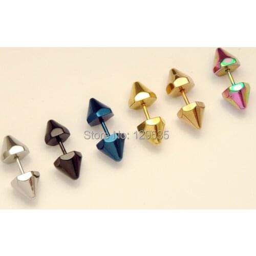 8mm Diameter Spike Rivet Hexagon titanium steel Punk Men Screw Back (pierced) stud earrings 6 colors
