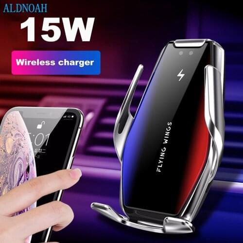ALDNOAH 15W Fast Car Wireless Charger for Samsung S20 S10 iPhone 12 11 Pro XS XR 8 Infrared Sensor Phone Holder Mount