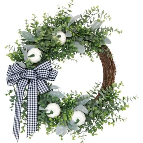 Artificial Eucalyptus Pumpkin Wreath for Front Door Wall Window Fireplace Farmhouse Home Christmas Halloween Decoration