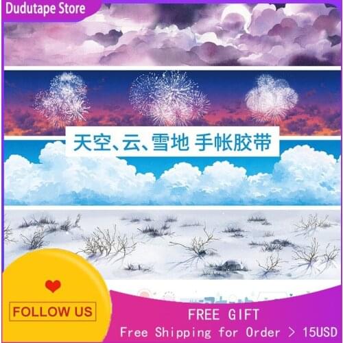 Washi Tape Sky White Clouds Fireworks Snow Landscaping Text Decoration Sticker