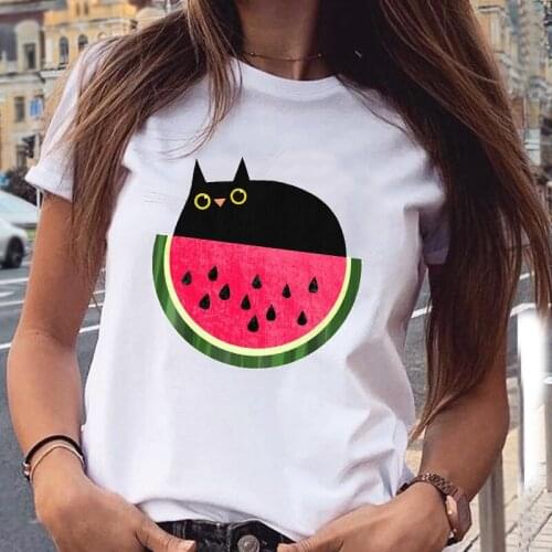 Women Graphic Watermelon Fruit Love Pet Animal Fashion Short Sleeve Cartoon Print Female Clothes Tops Tees Tshirt T-Shirt