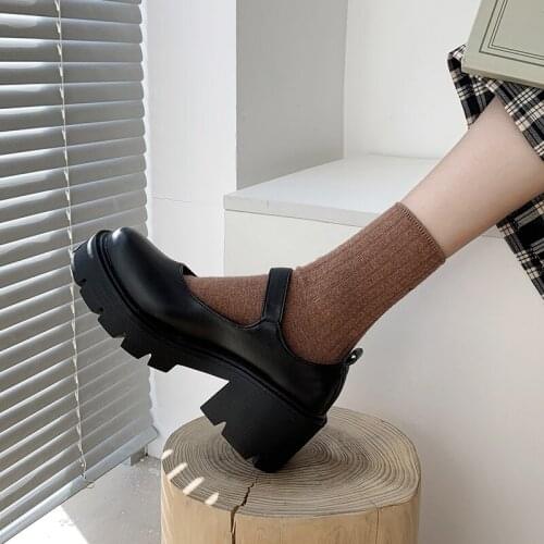 Womens leather shoes 2021 Japanese Style spring Platform high Heels Pumps student Ladies vintage Mary Jane shoes Women black
