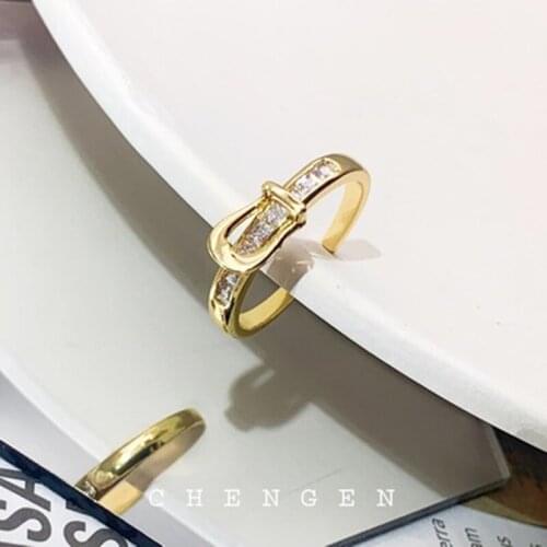 Japan and South Korea fashion belt buckle opening female ring personality net red ins cool wind micro drill index finger ring ta