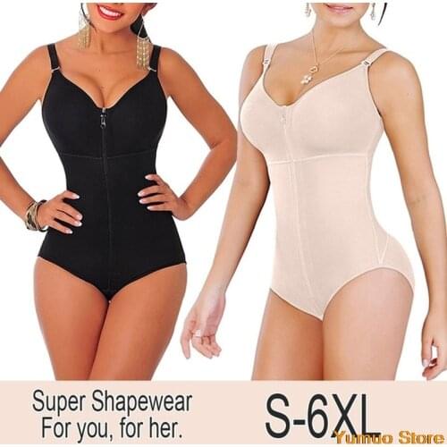 Womens Plus Size Bodysuit Shapewear Slimming Tummy Control Full Body Shaper Panty Clip & Zip with Bra Fajas Colombianas Overbust