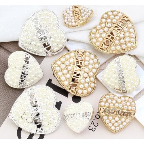 10pcs Metal Buttons Womens Coats Trench Coats Decorative Accessories Pearl Heart-shaped Decorative Buckles