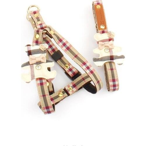 Pet Dog Harness Leash 2Pcs Classic Design Bow Collar Dog Walking Rope Outdoor Lead For Small Medium Pet Harness Suit Leash Set