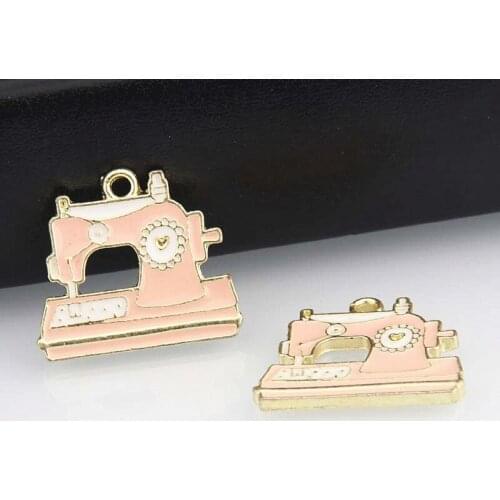 5pcs Gold Color 21x18.5mm Enamel Sewing Machine Charms Dressmaker Tool Pendant Fit DIY Handmade Jewelry Making Finding Supplies