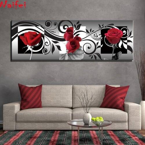 Large size 5D Round Diamond Painting Black and White Red Rose Full Square Flowers Embroidery Mosaic Cross Stitch Handmade Gift