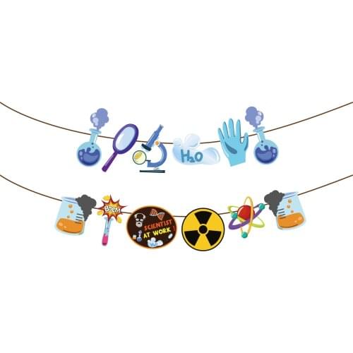 Happy Birthday Banner Scientist Party Decoration Boys DIY Scientist Laboratory Wall Hanging Bunting Baby Shower Party Favors