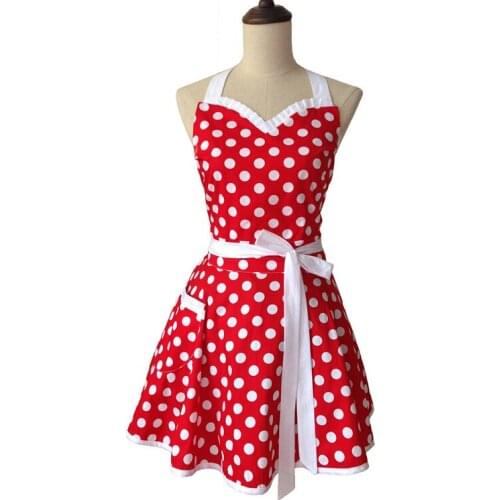 Bodecin Sweetheart Polka Dot Retro Kitchen Apron Woman Cotton Cooking Salon Avental de Cozinha Divertido Pinafore Apron Dress