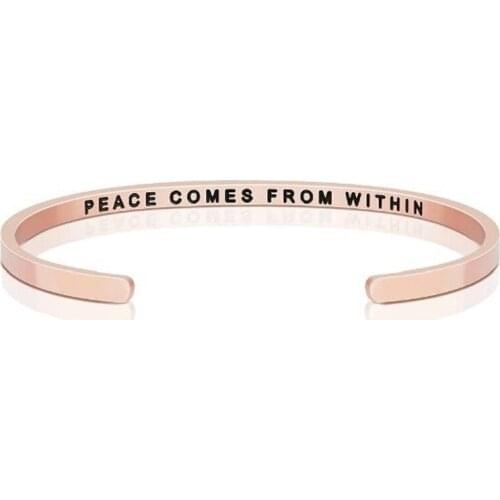 4mm PEACE COMES FROM WITHIN Rose Gold 2021 New Trend Quotes Mantra Bracelets Stainless Steel Cuff Bangle Inspirational Jewelry