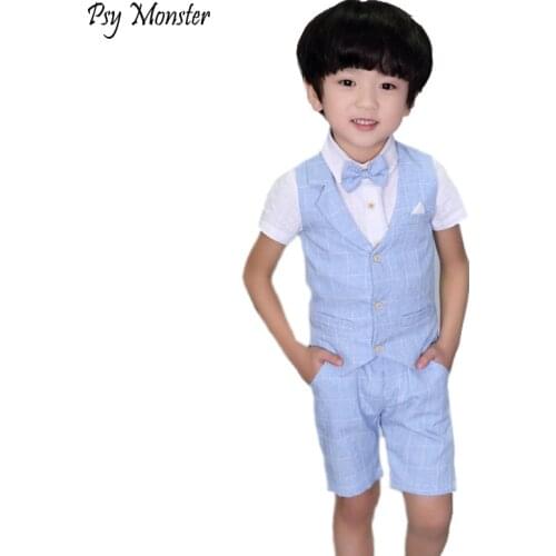 Brand 2PCS Vest+Shorts Kids Boys Summer Clothing Sets Gentleman Children Wedding formal toddler dresses Party Wear Formal Suits