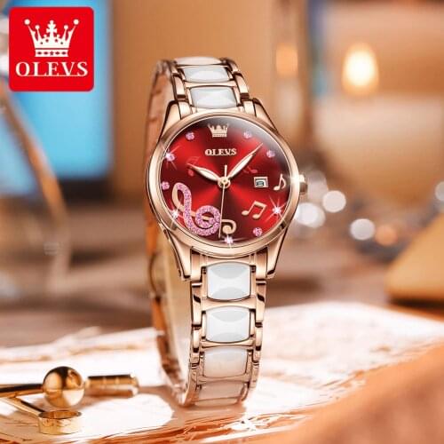 OLEVS Casual Women Watches Ceramics Bracelet Quartz Wristwatch Analog Wrist Watch Gift Luxury Ladies Clock Female Wristwatches
