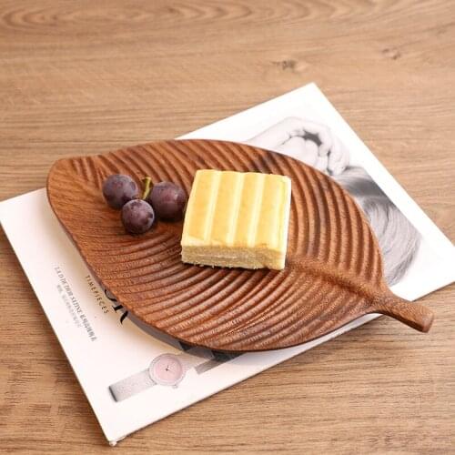 Japanese Style Solid Wood Tree Leaf Coffee Tea Cup Teapot Tray Decoration Fruit Cake Snack Dessert Dishes Natural Wooden Plate