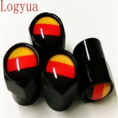 Black Car Nation Flag Logo Tire Valve Stem Cap Wheel Dust Cap For Spain Italy USA UK Germany France Flags 20pcs = 5 sets
