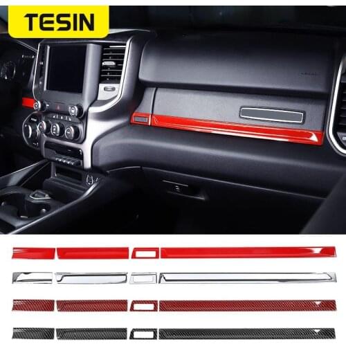 TESIN Free shipping Car Center Console Decoration Strip Stickers for Dodge RAM 1500 2018-2021 ABS Car Interior Accessories