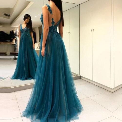 Sexy Appliqued Beaded Pearls Long Prom Dresses Split V-Neck Evening DressBackless Formal Gown robe de soiree