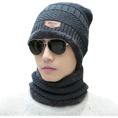 Womens Knitted Hat Scarf Caps Neck Warmer Winter Hats For Men Women Skullies Beanies Warm Fleece Cap 2 Colors