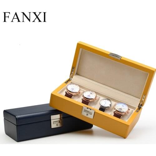 FANXI PU Leather Watch Carriyng Case with Velvet Insert for Watch Organizer with 4 Watch Seats Bracelet Suitcase