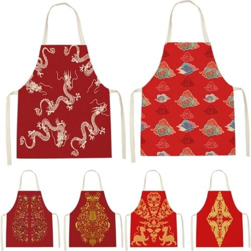 Chinese Dragon Print Sleeveless Apron ChildrenS Cleaning Home MenS And WomenS Kitchen Waist Bib Anti-Fouling Apron Pinafore