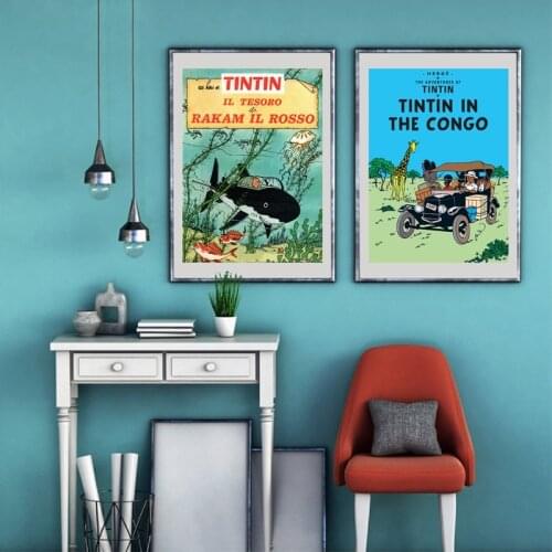 The Adventures of Tintin Canvas Painting Wall Pictures , Tintin Poster Wall Art Canvas Prints Kids Room Cartoon Decoration