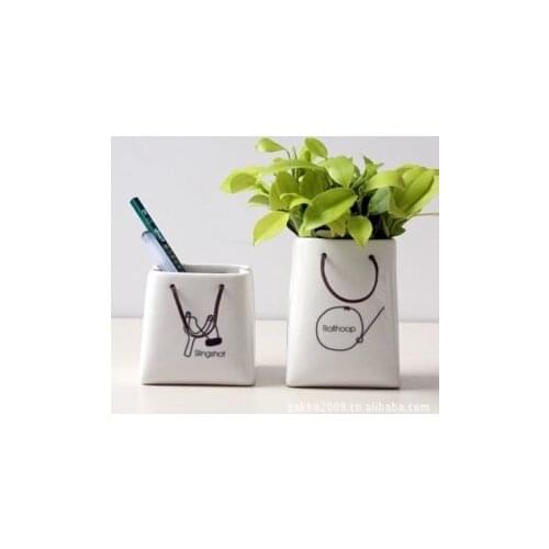Ceramic Paper Bag Pen Holder Creative Pencil Holder Office Desk Organizer Multifunctional Storage