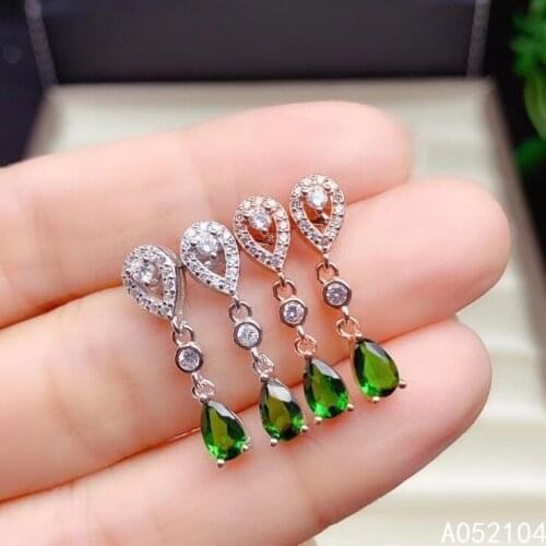 KJJEAXCMY 925 sterling silver inlaid natural diopside Womens exquisite vintage water drop gem ear stud earring support detectio